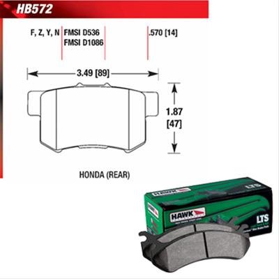 Hawk Performance LTS Brake Pads HB572Y.570 Pads, LTS, Ferro-Carbon, Rear, for use on Acura®, Honda®, Isuzu, Set thumbnail 1
