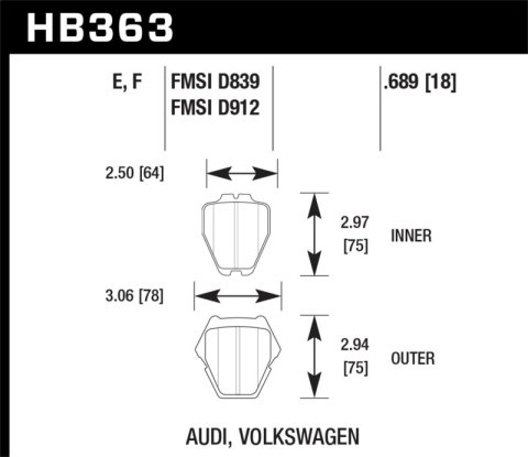 Hawk Performance HPS Brake Pads HB363F.689A Pads, HPS, Front, Audi, Volkswagen, Set