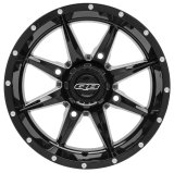 Quadboss Slicer Gloss Black Machined Wheels 14x7 Wheel, Slicer, Aluminum, Black, 14 in. x 7 in., 4 x 156mm Bolt Circle, 4.00 in. Backspace, Each thumbnail 1