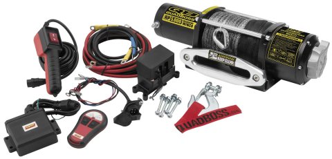 5,000 lbs. Quadboss Winch 608851 Winch, Electric, Pull Rating, Hawse Fairlead, 50 ft. Synthetic Rope Length, Wired and Wireless Remote, Kit