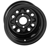 Quadboss Steely Gloss Black Wheels 12x7 Wheels, Black, 12 in. x 7.00 in., Steel, Black, 4 x 110mm Bolt Circle, 2+5 in. Offset, Each thumbnail 1