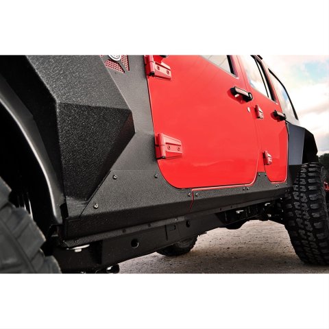Rugged Ridge Body Protectors 11615.1 Rocker Guards: XHD rocker body armor cladding, steel, text black, 4DR, Jeep: 07-17Wrangler JKU