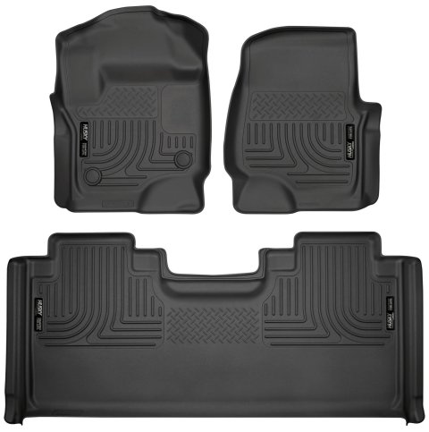 Husky WeatherBeater Floor Liners for 2017-2024 F-250 SUPER DUTY, F-350 DUTY - 94071 Mats, WeatherBeater, Front/Second Seat, Rubberized, Thermoplastic, Black, Ford, Set of 3
