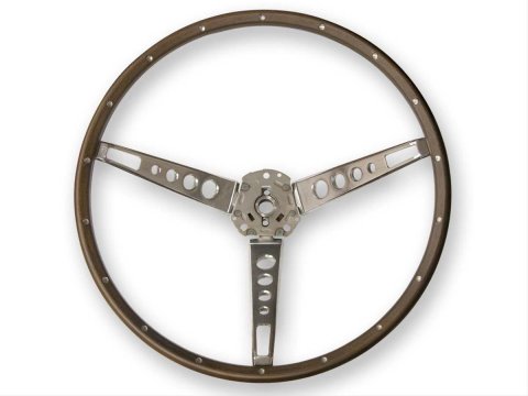 Scott Drake Replacement Steering Wheels C5ZZ-3600-N Wheel, Replacement, 3-Spoke, Wood/Steel Grip, Chrome Steel Spokes, 16 in. Dia., 1-Bolt, Ford, Each thumbnail 1