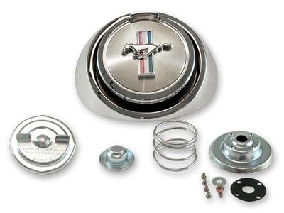 Scott Drake Fuel Tank Caps C9ZZ-9030-C Cap, Pop-open, Aluminum, Chrome, Running Horse Logo, Ford, Each