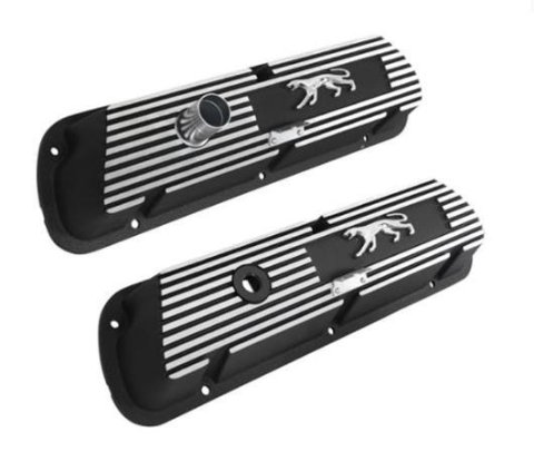Scott Drake Classic Aluminum Valve Covers 6A582-CO Covers, Classic, Tall, Cast Aluminum, Black Wrinkle, Cougar Logo, Ford, Small Block Windsor, Pair