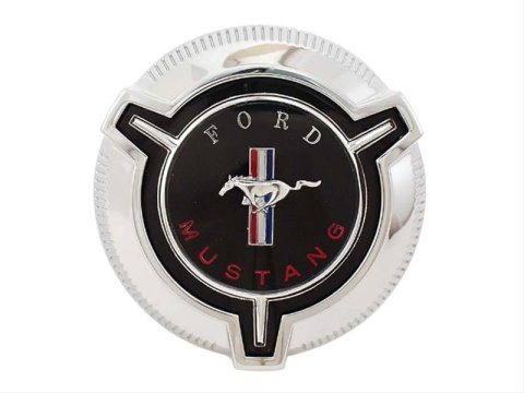 Scott Drake Fuel Tank Caps C7ZZ-9030-A Cap, Tri-bar Design, Chrome/Black, Standard Running Pony Logo, Ford, Each