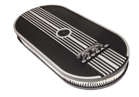 Scott Drake Air Cleaners for 1967-1970 COUGAR - C7WY-9600-C Cleaner, Oval, Black Aluminum Top, Cougar Logo, 10 in. Width, 21 in. Length, White Filter, Mercury, Kit