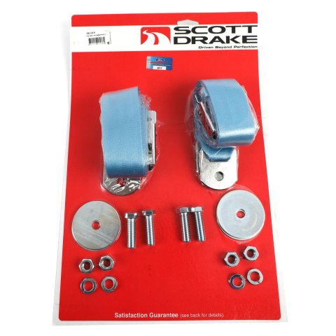 Scott Drake Mustang Emblem Seat Belts SB-LB-H Belts, Lap, Emblem, Light Blue, Ford, Set
