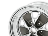 Scott Drake 1965-67 Mustang Styled Steel Wheels 15x7 Wheel, Mustang, Steel, Chrome, Charcoal Painted Center, 15 in. x 7.0 in., 5 x 4.50 in. Bolt Circle, 4.250 in. Backspace, Each thumbnail 5