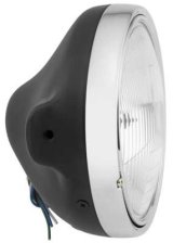 BikeMaster Slim Side Mount Headlights 152457 Headlight, Round, Slim, H4, Clear Patterned Lens, Black Steel Housing, 7 in. Diameter, Universal, Each thumbnail 1