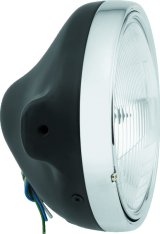 BikeMaster Slim Side Mount Headlights 152457 Headlight, Round, Slim, H4, Clear Patterned Lens, Black Steel Housing, 7 in. Diameter, Universal, Each thumbnail 2