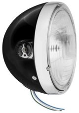 BikeMaster Side Mount Headlights 152455 Headlight, Round, H4, Clear Patterned Lens, Black Steel Housing, 7 in. Diameter, Universal, Each thumbnail 1