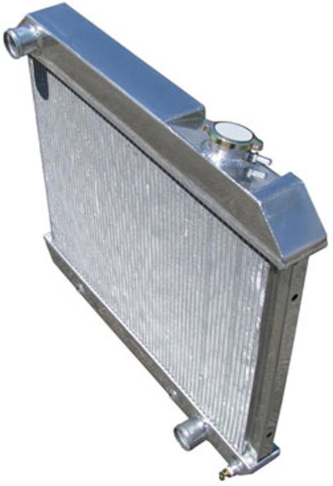 Brothers Trucks Aluminum Radiators ALR66C4 Radiators, Downflow, 4-row, Aluminum, Natural, Upper Left Side Inlet, Transmission Cooler, Chevrolet, GMC, Each