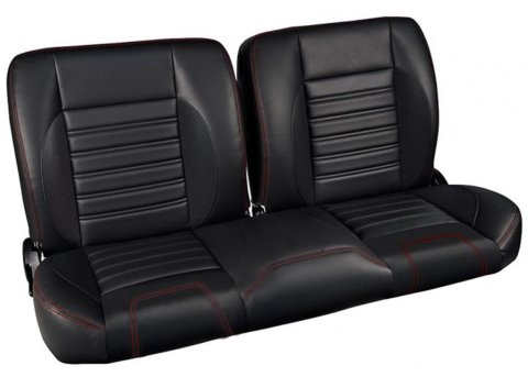 Brothers Trucks Sport Pro-Classic Split-Back Black Vinyl Bench Seat QSBNH59BLACK Bucket and Seats, Bench, Tubular Steel Frame, Reclining, High Density Foam, Vinyl, Black, Stitching, Chevy, GMC, Each thumbnail 4