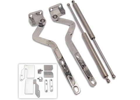 Brothers Trucks Billet Hood Hinges BHH87PL Hinges, Billet, Aftermarket Style, Aluminum, Polished, Stainless Steel Strut Included, Left Side/Right Side, Chevrolet, GMC, Pair