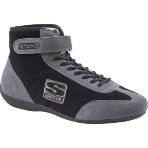 Simpson Mid-Top Driving Shoes MT100BK Shoes, Mid-Top, Fleece Liner, Suede Outer, Black/Gray, SFI 3.3/5, Men's Size 10, Pair thumbnail 1