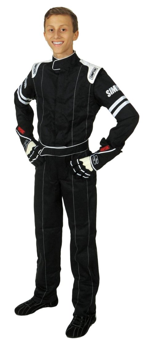Simpson Legend II Series Youth Driving Suits LY22271 Suit, Youth, One-piece, Single Layer, Fire-retardant Cotton, Black with Black Stripe, SFI 3.2A/1, Medium, Each thumbnail 1
