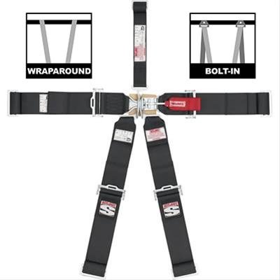Simpson Latch & Link 5-Point Harness 29043BK Harness, Complete, Latch, Individual-Type, Bolt-In, Wraparound, Roll Bar Mount, Black, Each thumbnail 1