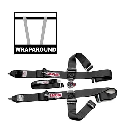 Simpson Camlock 5-Point Harness 29112BK Harness, Complete, Camlock, Individual-Type, Wraparound, Roll Bar Mount, Black, Each