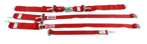 Simpson HANS Compatible Latch and Link 5-Point Harness 29063RH Harness, Complete, 5-Point, Latch, Individual-Type, Bolt-In, Red, Compatible, Each