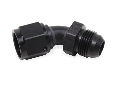 Earl's Performance Couplers AT920408ERL Fitting, Coupler, Union, AN to AN, 45 Degree, Aluminum, Black Anodized, -8 AN, -8 AN, Each