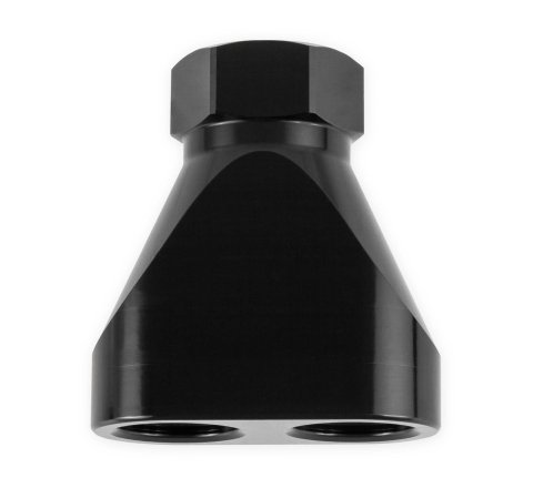Earl's Performance Fuel Distribution Blocks 100161ERL Block, Y-Type, Billet Aluminum, Black Anodized, -10 AN O-Ring Female Inlet, -8 AN O-Ring Female Outlets, Each thumbnail 1