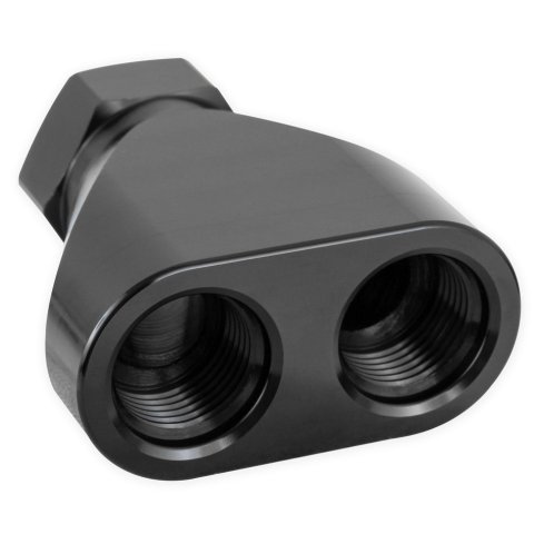 Earl's Performance Fuel Distribution Blocks 100161ERL Block, Y-Type, Billet Aluminum, Black Anodized, -10 AN O-Ring Female Inlet, -8 AN O-Ring Female Outlets, Each thumbnail 4
