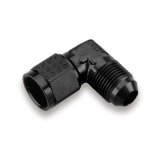 Earl's Performance Couplers AT921103ERL Fitting, Coupler, Union, AN to AN, 90 Degree, Aluminum, Black Anodized, -3 AN, -3 AN, Swivel, Each thumbnail 1
