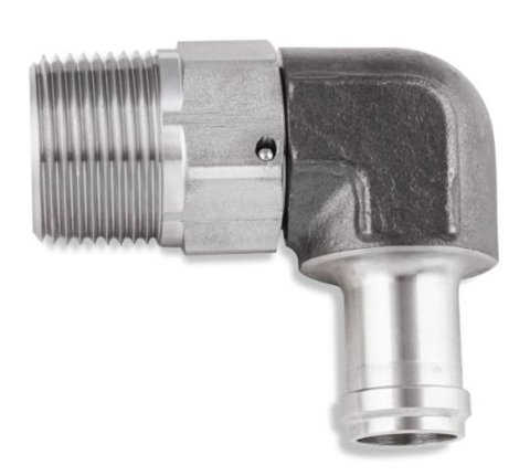 Earl's Performance Hose Barb to Pipe Thread Adapters SS988410ERL Fitting, Adapter, NPT Barb, 90 Degree, Stainless Steel, Natural, 5/8 in., 1/2 in., Swivel, Each thumbnail 2