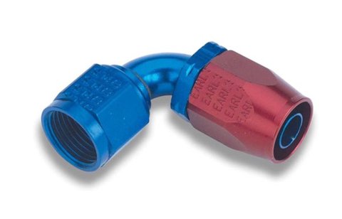 Earl's Performance Auto-Fit Hose Ends 309108ERL Fitting, End, Auto-Fit, 90 Degree, -8 AN to Female -8 AN, Aluminum, Red/Blue, Each thumbnail 1