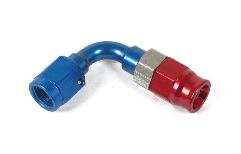 Earl's Performance Speed-Seal Hose Ends 609238ERL Fitting, End, Speed-Seal, 90 Degree, -8 AN Hose, -8 AN Female, Aluminum, Red/Blue, Each