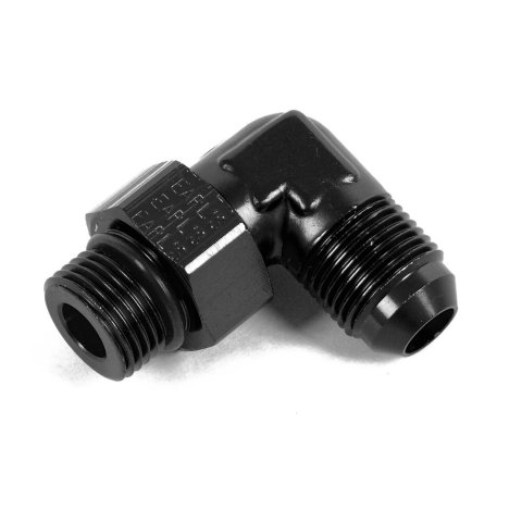 Earl's Performance AN to Straight Cut O-Ring Fittings AT949091ERL Fitting, Adapter, Metric Threads, 90 Degree, Aluminum, Black Anodized, -6 AN, M12 x 1.25, Swivel, Each thumbnail 1