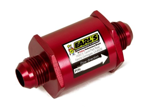 Earl's Performance Inline 85 Microns Fuel Filter with -12 AN Inlet Size 230212ERL Filter, Mount, Red, Microns, Male Inlet/Outlet, Each thumbnail 1