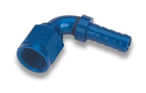 Earl's Performance Auto-Mate Hose Ends 709108ERL Fitting, End, Auto-Mate, 90 Degree, -8 AN to Female -8 AN, Aluminum, Red/Blue Anodized, Each thumbnail 2