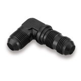 Earl's Performance Bulkhead Adapter Fittings AT983303ERL Fitting, Bulkhead, 90 Degree, -3 AN to -3 AN Male, Aluminum, Black Anodized, Each thumbnail 1