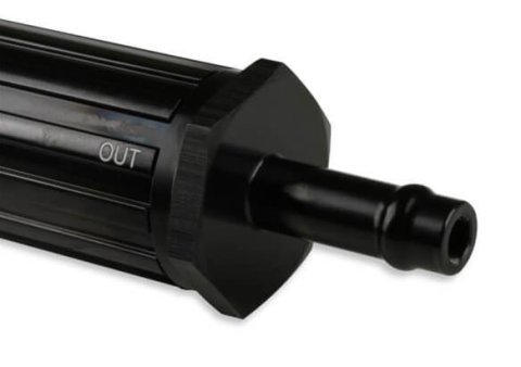 Earl's Performance Vapor Guard 30 Microns Fuel Filter with 0.313 in. Inlet Size 730155ERL Filter, Guard, Inline, 5/16 Inlet, Hose Barb, 5/16 Outlet, Hose Barb, Billet Aluminum, Black, 4.50 Overall Length, Each