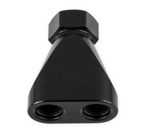 Earl's Performance Fuel Distribution Blocks 100160ERL Block, Y-Type, Billet Aluminum, Black Anodized, -8 AN O-Ring Female Inlet, -6 AN O-Ring Female Outlets, Each thumbnail 1