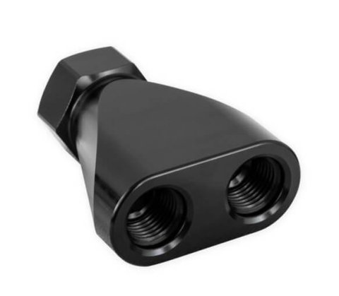 Earl's Performance Fuel Distribution Blocks 100160ERL Block, Y-Type, Billet Aluminum, Black Anodized, -8 AN O-Ring Female Inlet, -6 AN O-Ring Female Outlets, Each thumbnail 3