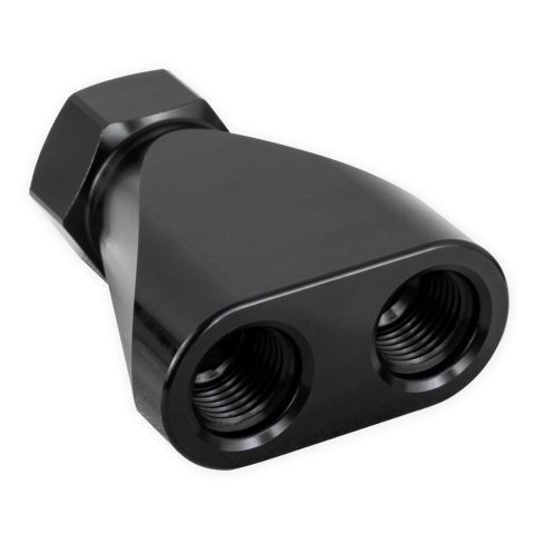 Earl's Performance Fuel Distribution Blocks 100160ERL Block, Y-Type, Billet Aluminum, Black Anodized, -8 AN O-Ring Female Inlet, -6 AN O-Ring Female Outlets, Each thumbnail 5