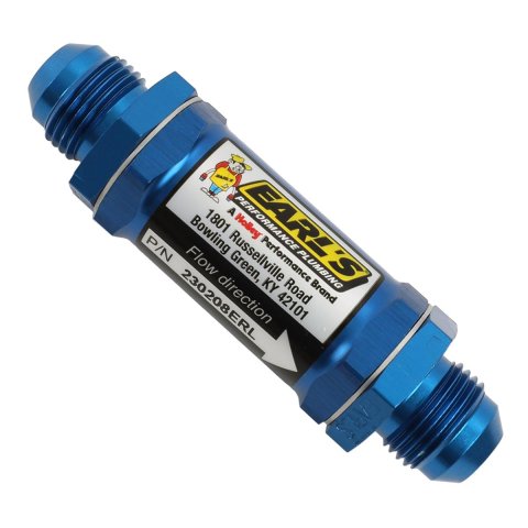 Earl's Performance Inline 85 Microns Fuel Filter with -8 AN Inlet Size 230208ERL Filter, Mount, Blue, Microns, Male Inlet/Outlet, Each thumbnail 1