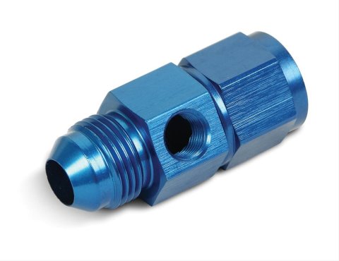 Earl's Performance Pressure Gauge Adapters 100200ERL Fitting, Adapter, Gauge, -8 AN Male to -8 AN Female, 1/8 in. NPT Port, Aluminum, Blue, Each thumbnail 1
