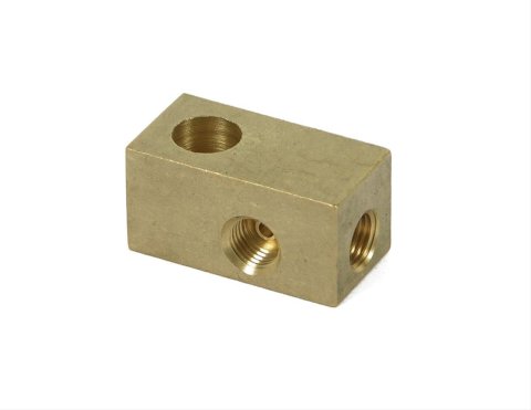Earl's Performance Brake System Adapters 972052ERL Fitting, Adapter, Tee 3/8-24 I.F. on Both Runs, 3/8-24 I.F. Branch, 7/16 in. Mounting Hole, Brass, Each thumbnail 3