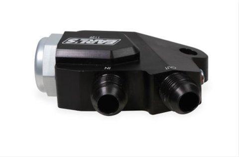 Earl's Performance Oil Cooler Adapters 1129ERL Adapter, Right Angle, -10 AN Inlet, -10 AN Outlet, Billet Aluminum, Black Anodized, 180 Degree Thermostat, Hardware, Each thumbnail 6