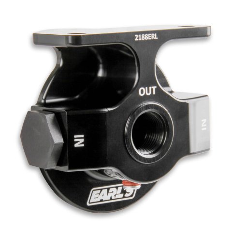 Earl's Performance Remote Oil Filter Mounts 2188ERL Mount, Remote, Billet Aluminum, Black Anodized, Two -10 AN O-ring Female Threads Inlets, One -10 AN Female Threads Outlets, Each thumbnail 2