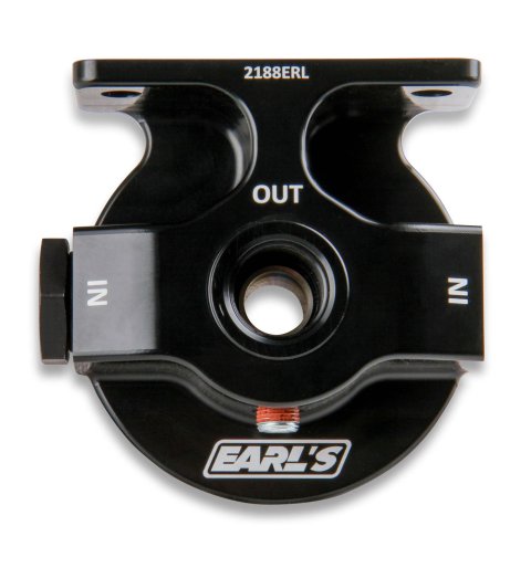 Earl's Performance Remote Oil Filter Mounts 2188ERL Mount, Remote, Billet Aluminum, Black Anodized, Two -10 AN O-ring Female Threads Inlets, One -10 AN Female Threads Outlets, Each thumbnail 4
