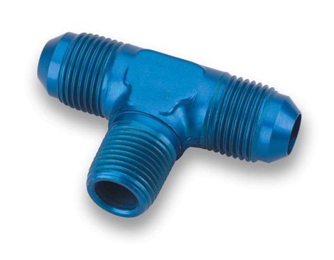 Earl's Performance Tee Adapter Fittings 982506ERL Fitting, Adapter, Tee, -6 AN Male, -6 AN, 1/4 in. NPT, Aluminum, Blue Anodized, Each thumbnail 1