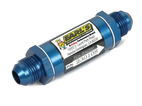 Earl's Performance Inline 35 Microns Fuel Filter with -8 AN Inlet Size 230108ERL Filter, Mount, Blue, Microns, Male Inlet/Outlet, Each
