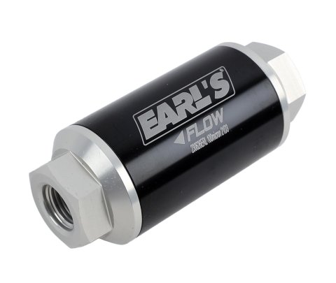 Earl's Performance Inline 100 Microns Fuel Filter with -6 AN Inlet Size 230626ERL Filter, Inline, Aluminum Housing, Stainless Steel Mesh Element, O-ring, Female Threads, Each thumbnail 1