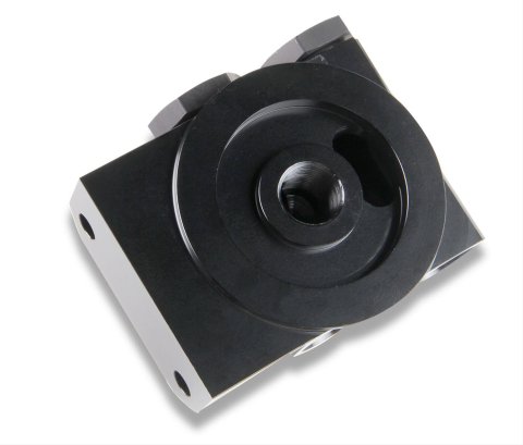 Earl's Performance Remote Oil Filter Mounts 2077ERL Mount, Remote, Billet Aluminum, Black Anodized, -10 AN O-ring Female Inlets, -10 AN Female Outlets, Each thumbnail 1